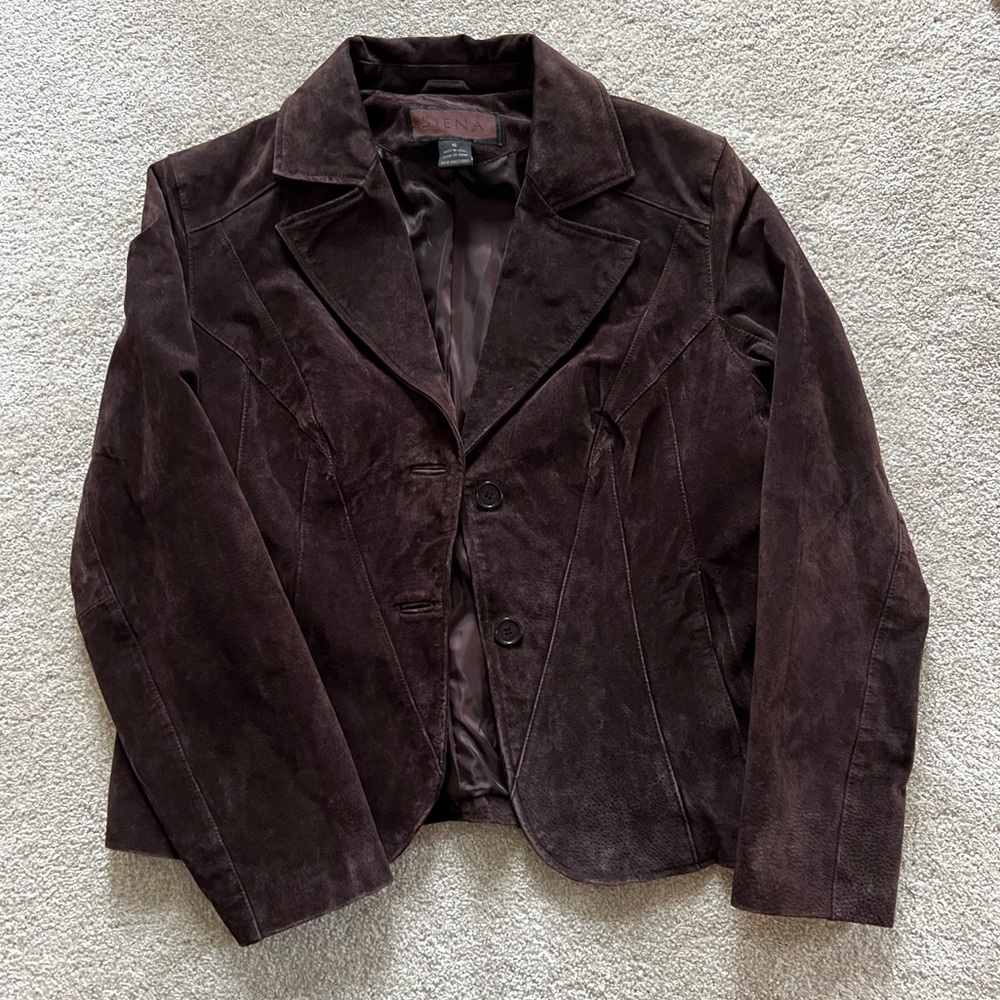 Vintage Y2K chocolate Brown Suede Blazer jacket coat medium large leather Siena